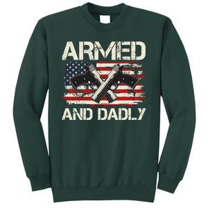 Armed And Dadly Armed And Deadly Daddy Dad Distressed USA American Flag Sweatshirt