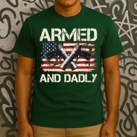 Armed And Dadly Armed And Deadly Daddy Dad Distressed USA American Flag T-Shirt