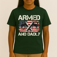 Armed And Dadly Armed And Deadly Daddy Dad Distressed USA American Flag T-Shirt