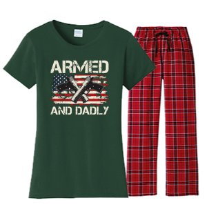 Armed And Dadly Armed And Deadly Daddy Dad Distressed USA American Flag Women's Flannel Pajama Set