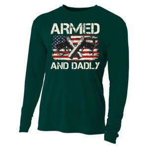 Armed And Dadly Armed And Deadly Daddy Dad Distressed USA American Flag Cooling Performance Long Sleeve Crew