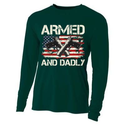 Armed And Dadly Armed And Deadly Daddy Dad Distressed USA American Flag Cooling Performance Long Sleeve Crew