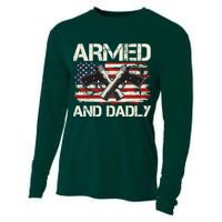 Armed And Dadly Armed And Deadly Daddy Dad Distressed USA American Flag Cooling Performance Long Sleeve Crew