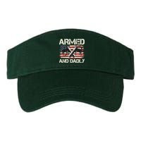 Armed And Dadly Armed And Deadly Daddy Dad Distressed USA American Flag Visor