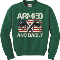 Armed And Dadly Armed And Deadly Daddy Dad Distressed USA American Flag Kids Sweatshirt