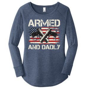 Armed And Dadly Armed And Deadly Daddy Dad Distressed USA American Flag Women's Perfect Tri Tunic Long Sleeve Shirt