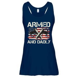 Armed And Dadly Armed And Deadly Daddy Dad Distressed USA American Flag Ladies Essential Flowy Tank