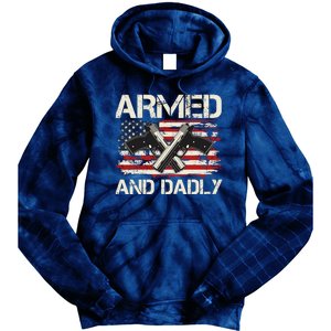 Armed And Dadly Armed And Deadly Daddy Dad Distressed USA American Flag Tie Dye Hoodie