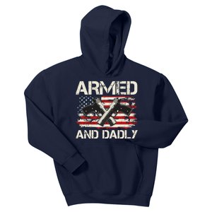 Armed And Dadly Armed And Deadly Daddy Dad Distressed USA American Flag Kids Hoodie