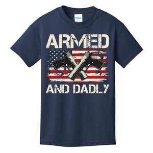 Armed And Dadly Armed And Deadly Daddy Dad Distressed USA American Flag Kids T-Shirt