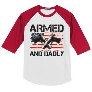 Armed And Dadly Armed And Deadly Daddy Dad Distressed USA American Flag Kids Colorblock Raglan Jersey