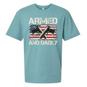 Armed And Dadly Armed And Deadly Daddy Dad Distressed USA American Flag Sueded Cloud Jersey T-Shirt