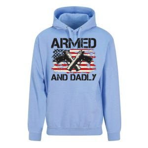 Armed And Dadly Armed And Deadly Daddy Dad Distressed USA American Flag Unisex Surf Hoodie