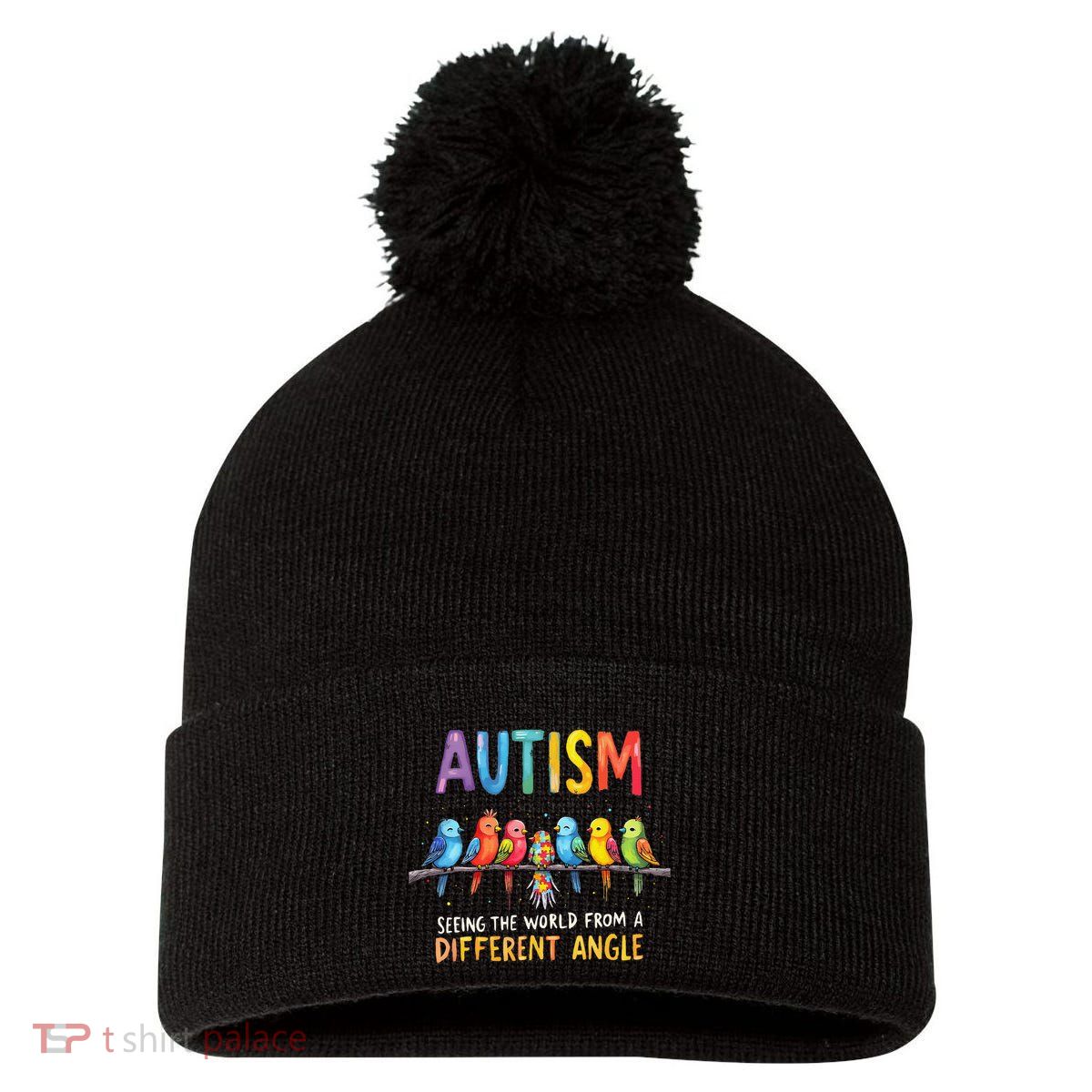 Autism Awareness Different Angle Neurodiversity Pom Pom 12in Knit Beanie