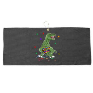 Autism Awareness Dinosaur Funny Gift Tgiftrex Heart Puzzle Pieces Funny Gift Large Microfiber Waffle Golf Towel