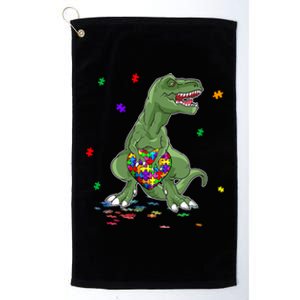 Autism Awareness Dinosaur Funny Gift Tgiftrex Heart Puzzle Pieces Funny Gift Platinum Collection Golf Towel