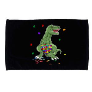 Autism Awareness Dinosaur Funny Gift Tgiftrex Heart Puzzle Pieces Funny Gift Microfiber Hand Towel