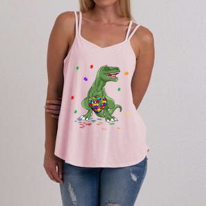 Autism Awareness Dinosaur Funny Gift Tgiftrex Heart Puzzle Pieces Funny Gift Women's Strappy Tank