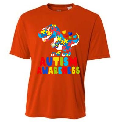 Autism Awareness Dinosaur T Rex Heart Puzzle Pieces Gift Cooling Performance Crew T-Shirt