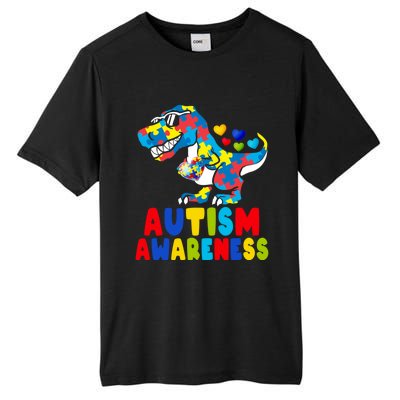 Autism Awareness Dinosaur T Rex Heart Puzzle Pieces Gift Tall Fusion ChromaSoft Performance T-Shirt