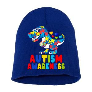 Autism Awareness Dinosaur T Rex Heart Puzzle Pieces Gift Short Acrylic Beanie