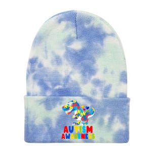 Autism Awareness Dinosaur T Rex Heart Puzzle Pieces Gift Tie Dye 12in Knit Beanie