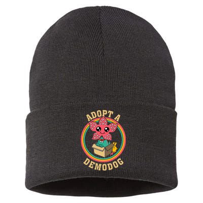 Adopt A Demodog Funny Dogs Lovers Sustainable Knit Beanie