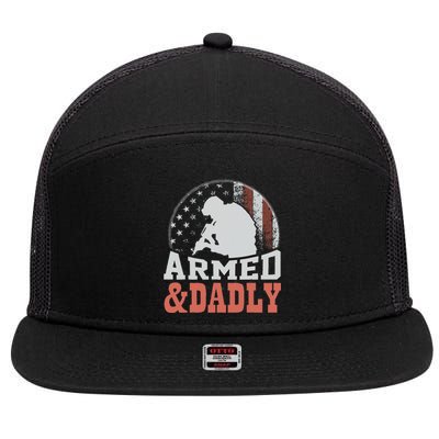 Armed And Dadly Funny Father Gifts for fathers day 7 Panel Mesh Trucker Snapback Hat