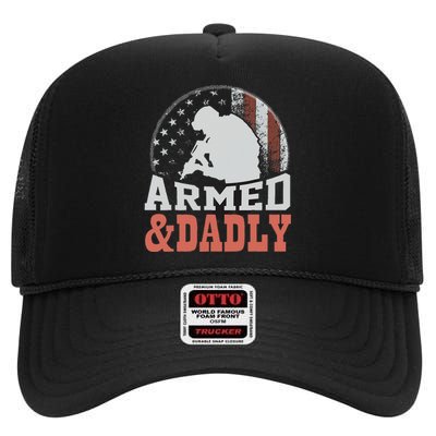 Armed And Dadly Funny Father Gifts for fathers day High Crown Mesh Back Trucker Hat