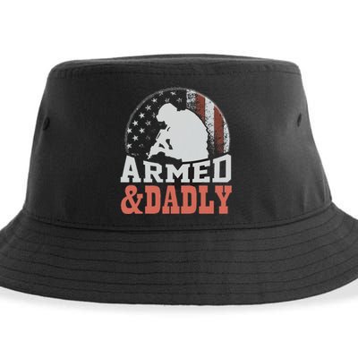 Armed And Dadly Funny Father Gifts for fathers day Sustainable Bucket Hat