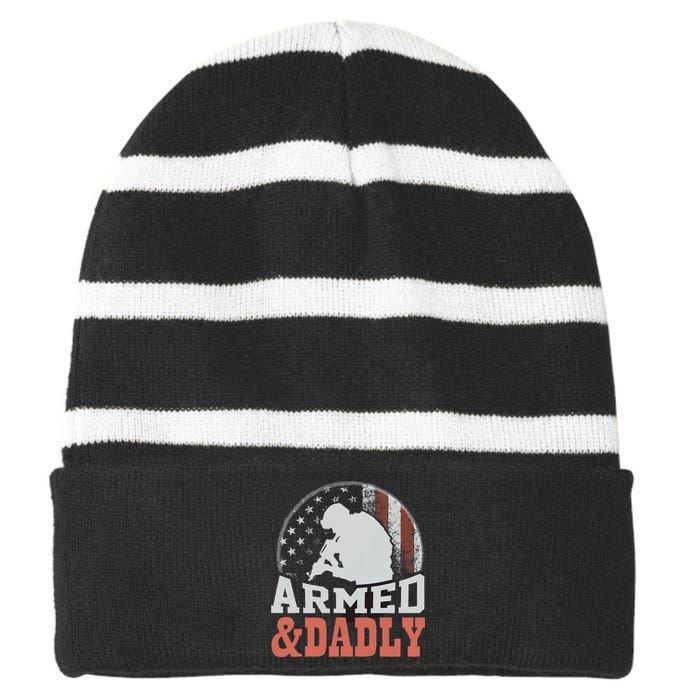 Armed And Dadly Funny Father Gifts for fathers day Striped Beanie with Solid Band