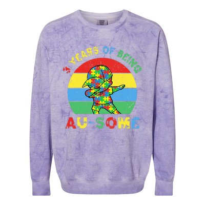 Autism Awareness Dabbing Awesome 3 Year Old 3rd Birthday Colorblast Crewneck Sweatshirt