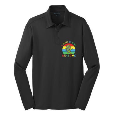 Autism Awareness Dabbing Awesome 3 Year Old 3rd Birthday Silk Touch Performance Long Sleeve Polo