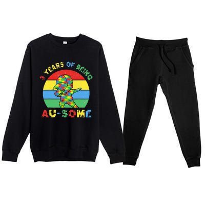 Autism Awareness Dabbing Awesome 3 Year Old 3rd Birthday Premium Crewneck Sweatsuit Set