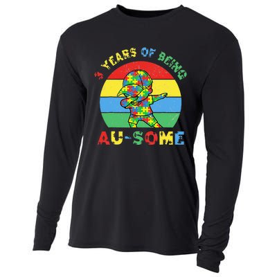 Autism Awareness Dabbing Awesome 3 Year Old 3rd Birthday Cooling Performance Long Sleeve Crew