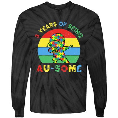 Autism Awareness Dabbing Awesome 3 Year Old 3rd Birthday Tie-Dye Long Sleeve Shirt