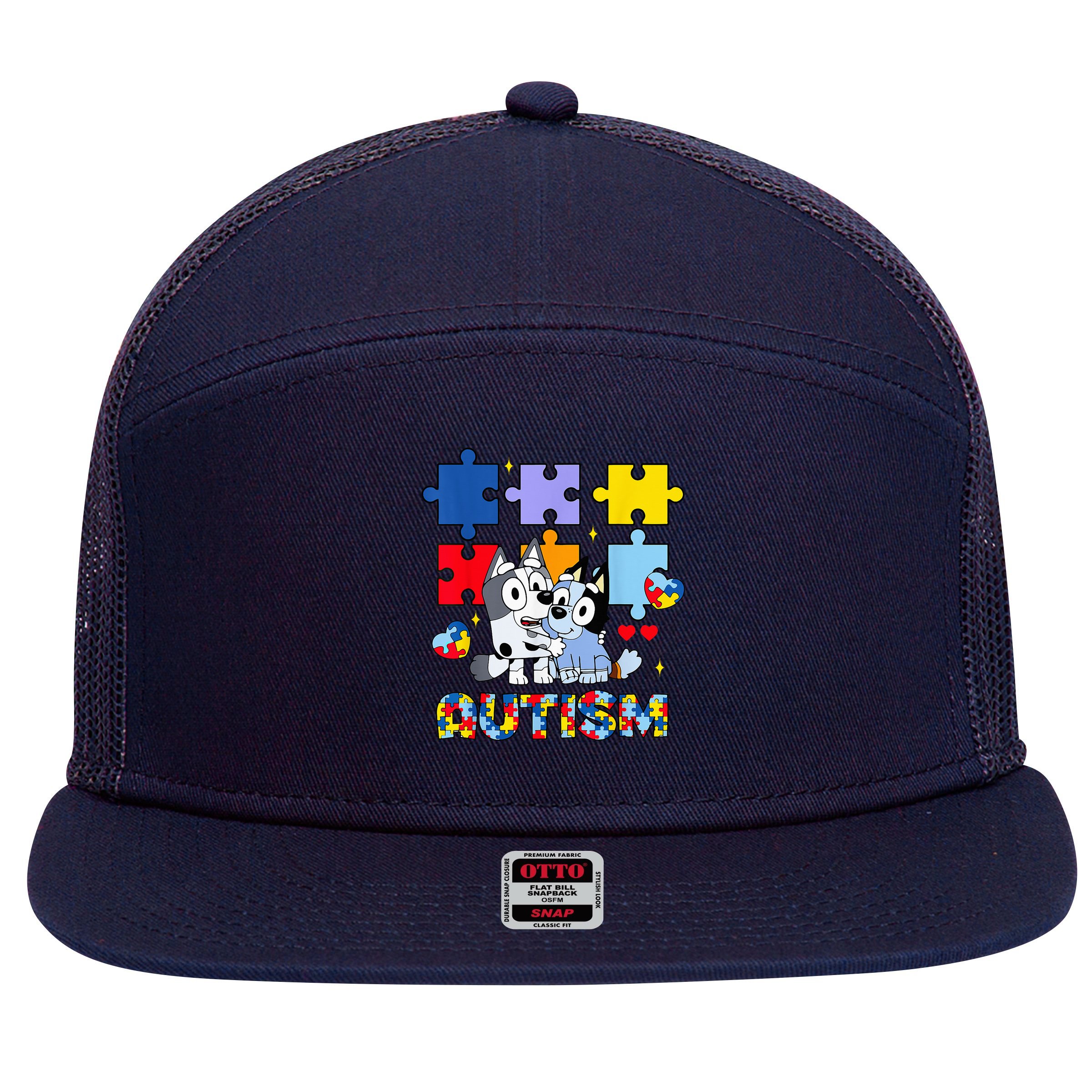 Autism Awareness Dog Lover 7 Panel Mesh Trucker Snapback Hat