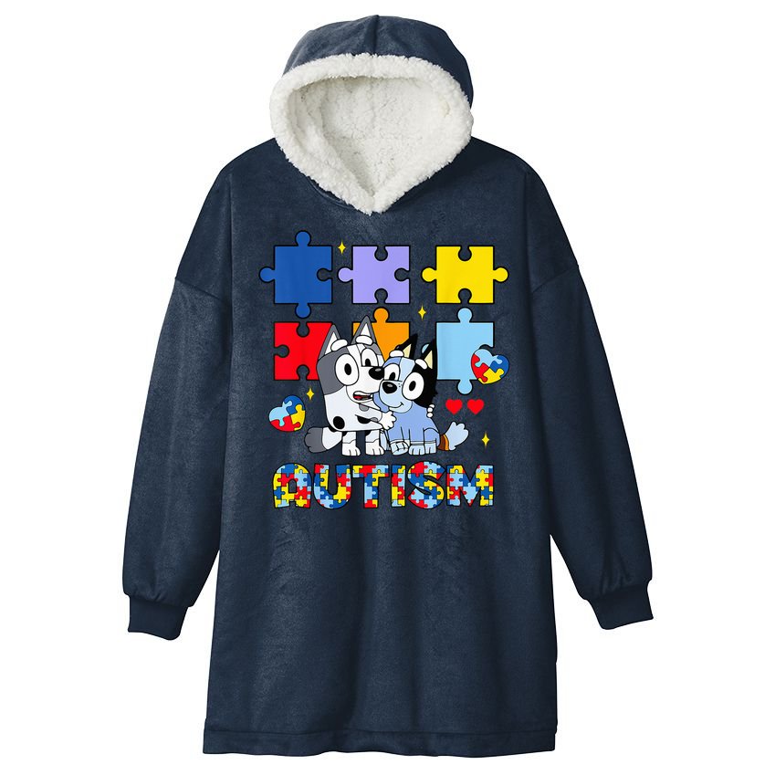 Autism Awareness Dog Lover Hooded Wearable Blanket