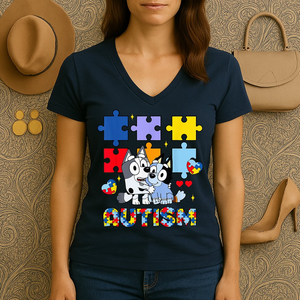 Autism Awareness Dog Lover Women's V-Neck T-Shirt