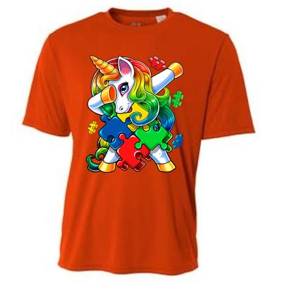 Autism Awareness Day Dabbing Unicorn Puzzle Piece Meaningful Gift Cooling Performance Crew T-Shirt