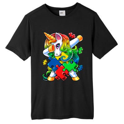 Autism Awareness Day Dabbing Unicorn Puzzle Piece Meaningful Gift Tall Fusion ChromaSoft Performance T-Shirt