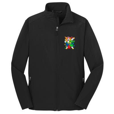 Autism Awareness Day Dabbing Unicorn Puzzle Piece Meaningful Gift Core Soft Shell Jacket