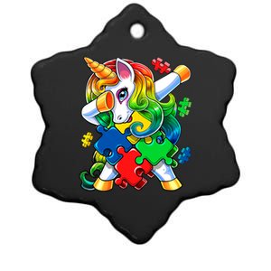 Autism Awareness Day Dabbing Unicorn Puzzle Piece Meaningful Gift Ceramic Star Ornament