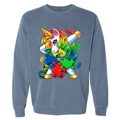 Autism Awareness Day Dabbing Unicorn Puzzle Piece Meaningful Gift Garment-Dyed Sweatshirt