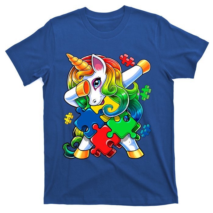 Autism Awareness Day Dabbing Unicorn Puzzle Piece Meaningful Gift T-Shirt