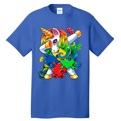 Autism Awareness Day Dabbing Unicorn Puzzle Piece Meaningful Gift Tall T-Shirt