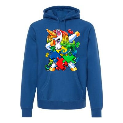 Autism Awareness Day Dabbing Unicorn Puzzle Piece Meaningful Gift Premium Hoodie