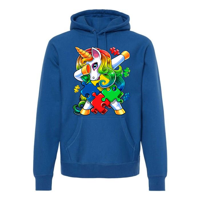 Autism Awareness Day Dabbing Unicorn Puzzle Piece Meaningful Gift Premium Hoodie