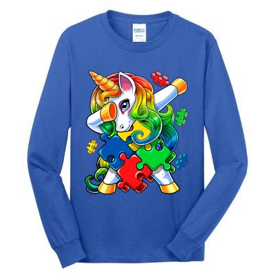 Autism Awareness Day Dabbing Unicorn Puzzle Piece Meaningful Gift Tall Long Sleeve T-Shirt