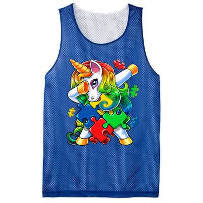 Autism Awareness Day Dabbing Unicorn Puzzle Piece Meaningful Gift Mesh Reversible Basketball Jersey Tank